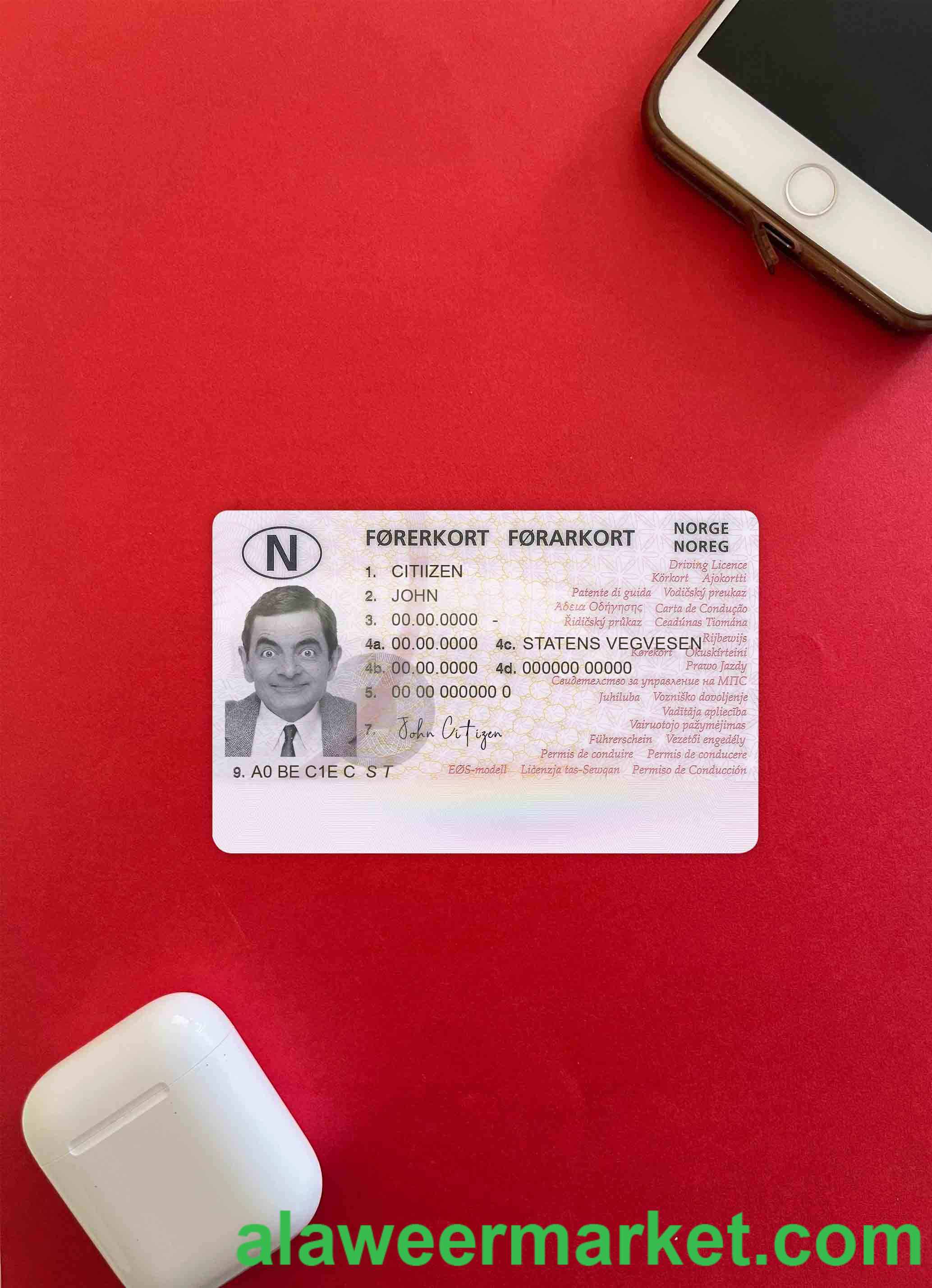 Norway driving license template, fully editable (2013 - present) photolook FRONT